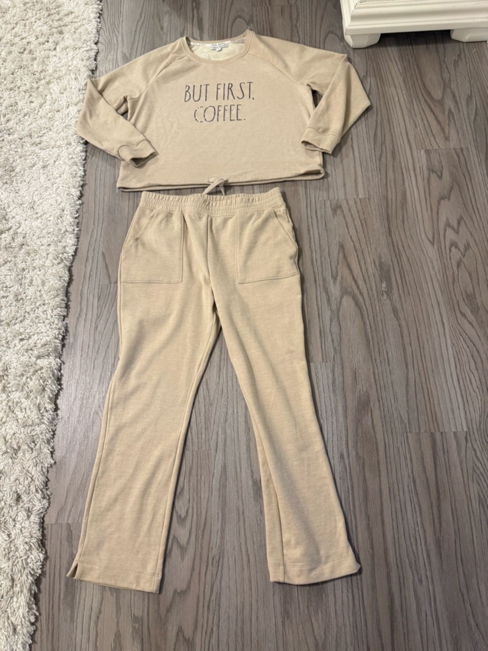 Rae Dunn But First, Coffee Beige Lounge Set